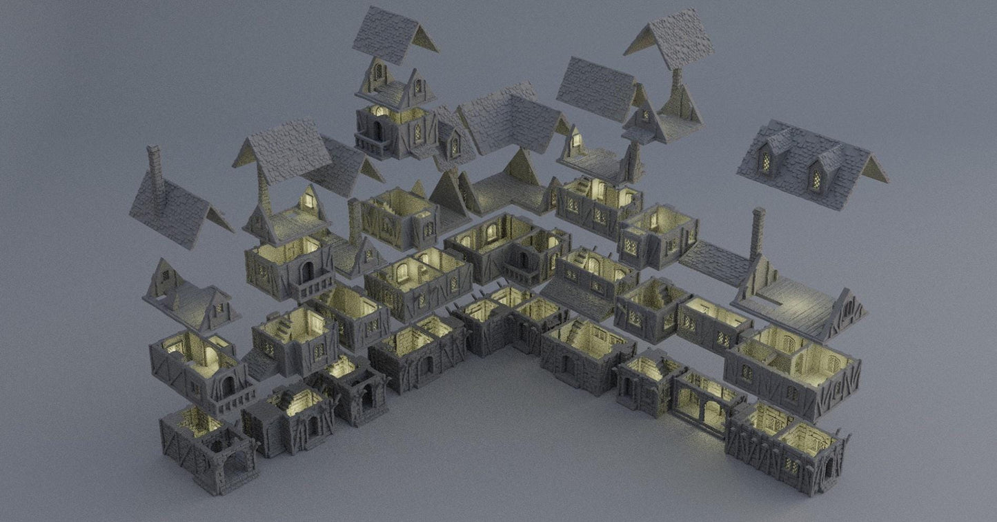 Modular Town District - Tabletop Terrain - 28 MM, Tabletop 3D Printed Terrain by MiniatureLand, Perfect for Wargaming and RPGs