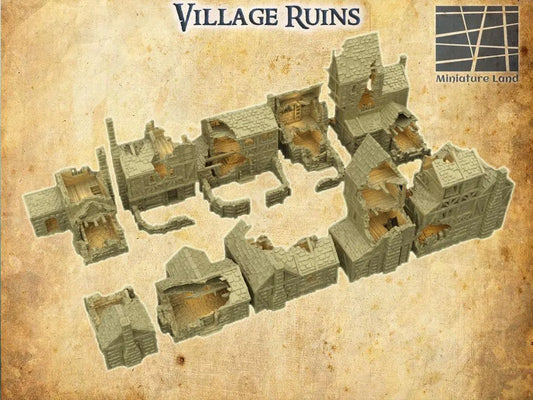 Village Ruins - Tabletop Terrain - 28 MM, Tabletop 3D Printed Terrain by MiniatureLand, Perfect for Wargaming and RPGs