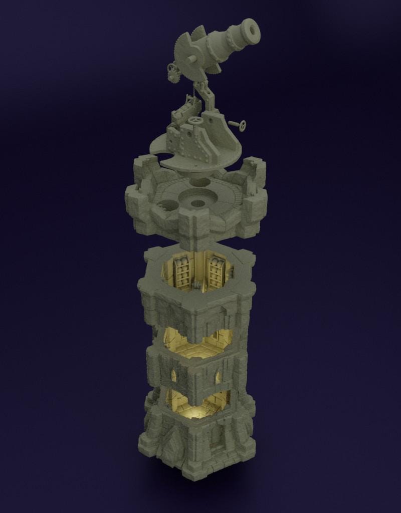 Dwarf Bombard Tower - Tabletop Terrain - 28 MM Tabletop 3D Printed Terrain by MiniatureLand, Perfect for Wargaming and RPGs