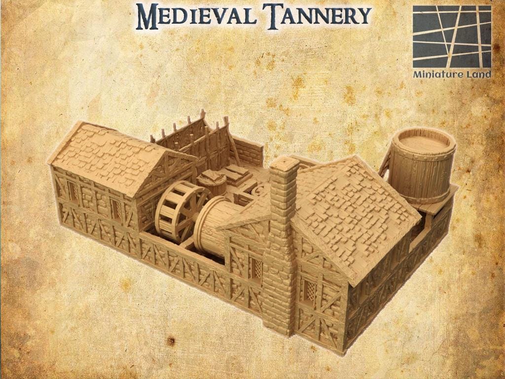 Medieval Tannery- Tabletop Terrain - 28 MM, Tabletop 3D Printed Terrain by MiniatureLand, Perfect for Wargaming and RPGs