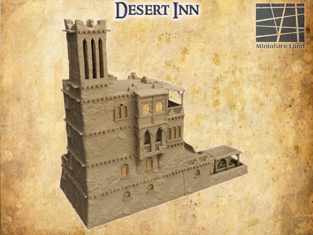 Desert Inn - Tabletop Terrain - 28 MM Tabletop 3D Printed Terrain by MiniatureLand, Perfect for Wargaming and RPGs