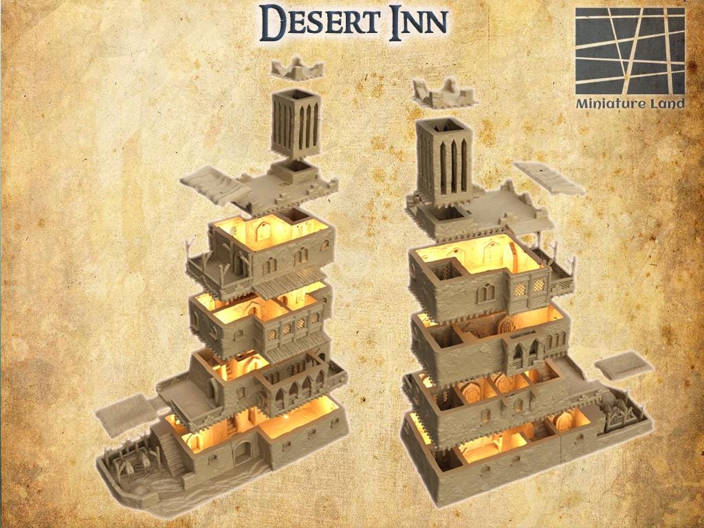 Desert Inn - Tabletop Terrain - 28 MM Tabletop 3D Printed Terrain by MiniatureLand, Perfect for Wargaming and RPGs