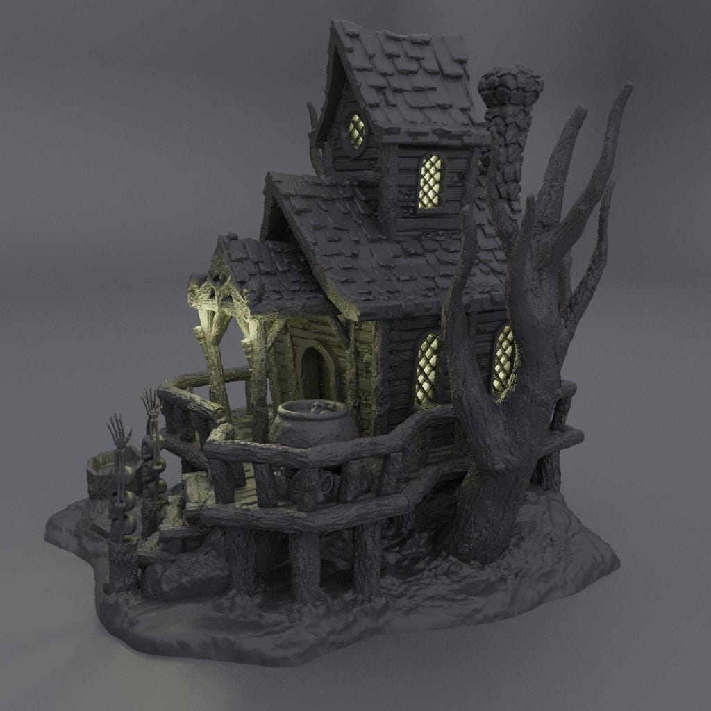 Witch Hut - Tabletop Terrain - 28 MM, Tabletop 3D Printed Terrain by MiniatureLand, Perfect for Wargaming and RPGs