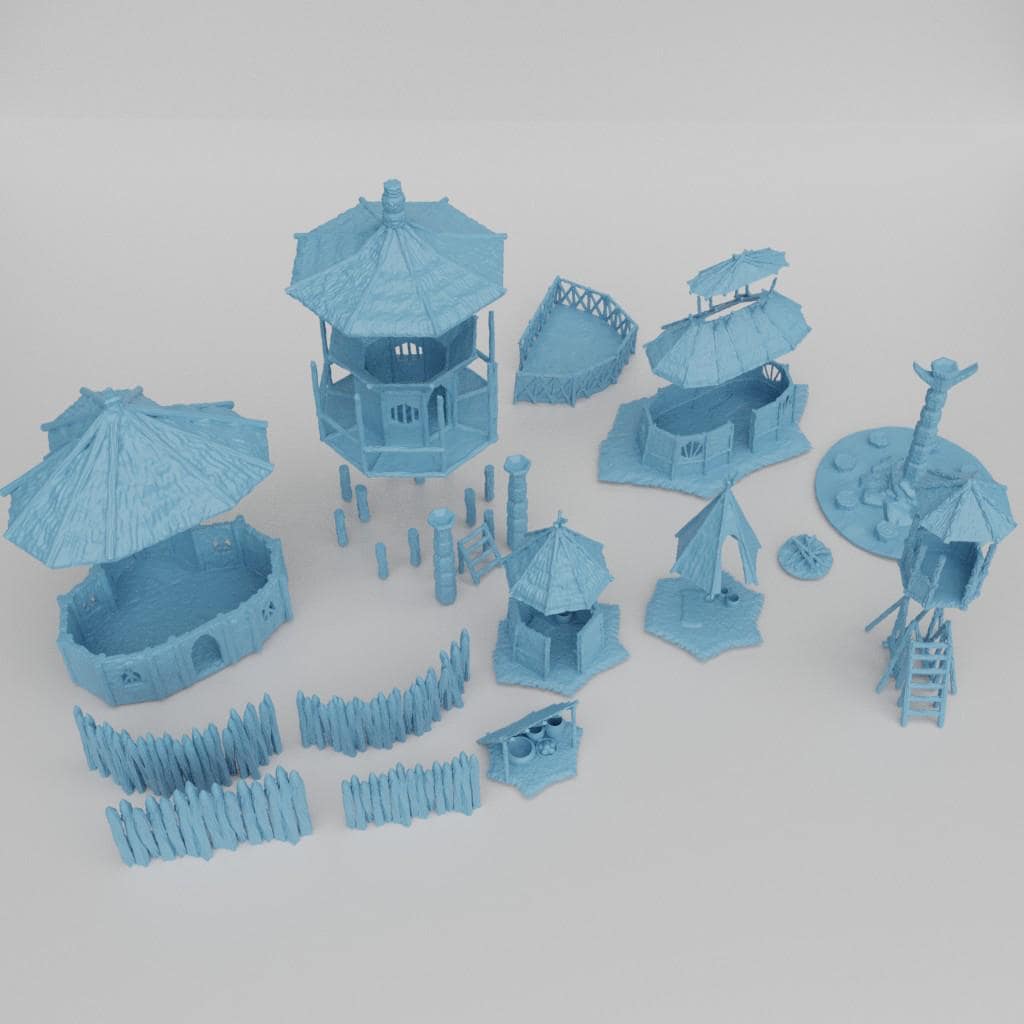 Small Jungle Village - Tabletop Terrain - 28 MM, Tabletop 3D Printed Terrain by MiniatureLand, Perfect for Wargaming and RPGs