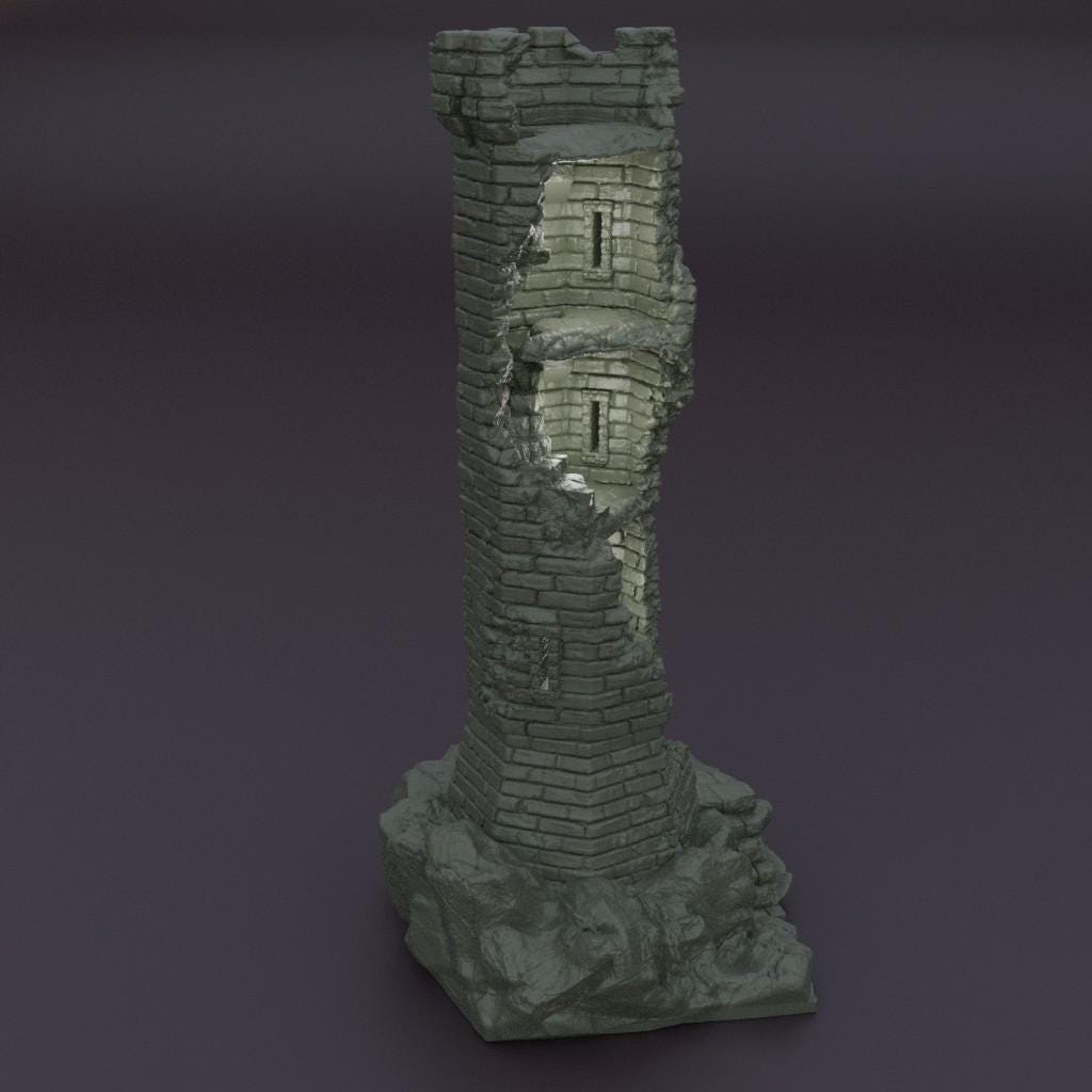 Ruined Lookout Tower - Tabletop Terrain - 28 MM, Tabletop 3D Printed Terrain by MiniatureLand, Perfect for Wargaming and RPGs