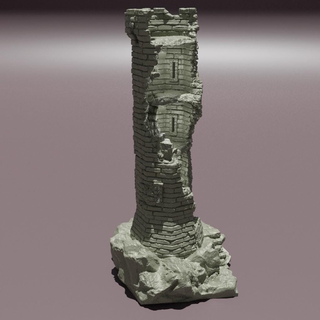 Ruined Lookout Tower - Tabletop Terrain - 28 MM, Tabletop 3D Printed Terrain by MiniatureLand, Perfect for Wargaming and RPGs