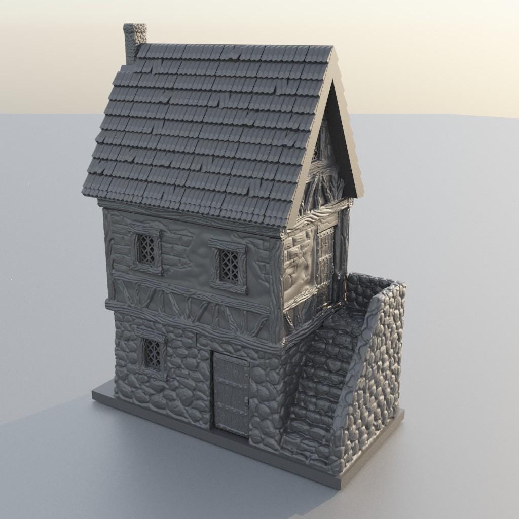 Two Story House - Tabletop Terrain - 28 MM, Tabletop 3D Printed Terrain by MiniatureLand, Perfect for Wargaming and RPGs