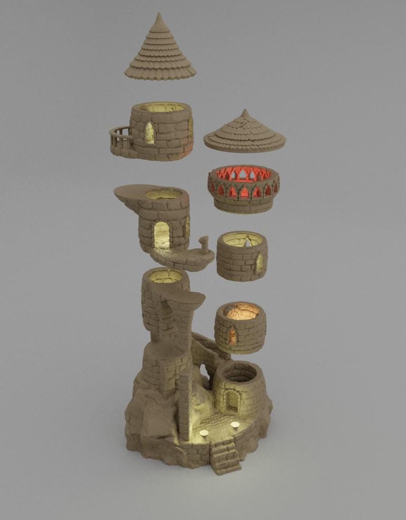Small Magician Tower - Tabletop Terrain - 28 MM, Tabletop 3D Printed Terrain by MiniatureLand, Perfect for Wargaming and RPGs