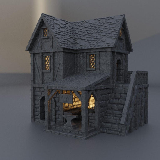 Town Blacksmith - Tabletop Terrain - 28 MM, Tabletop 3D Printed Terrain by MiniatureLand, Perfect for Wargaming and RPGs