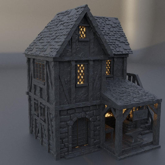 Town Blacksmith - Tabletop Terrain - 28 MM, Tabletop 3D Printed Terrain by MiniatureLand, Perfect for Wargaming and RPGs