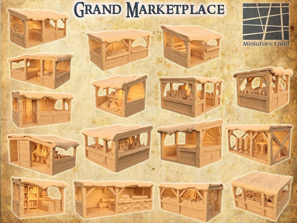 Grand MarketPlace - Tabletop Terrain - 28 MM, Tabletop 3D Printed Terrain by MiniatureLand, Perfect for Wargaming and RPGs