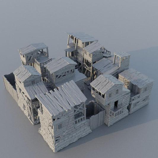 Modular Slum District - Tabletop Terrain - 28 MM, Tabletop 3D Printed Terrain by MiniatureLand, Perfect for Wargaming and RPGs