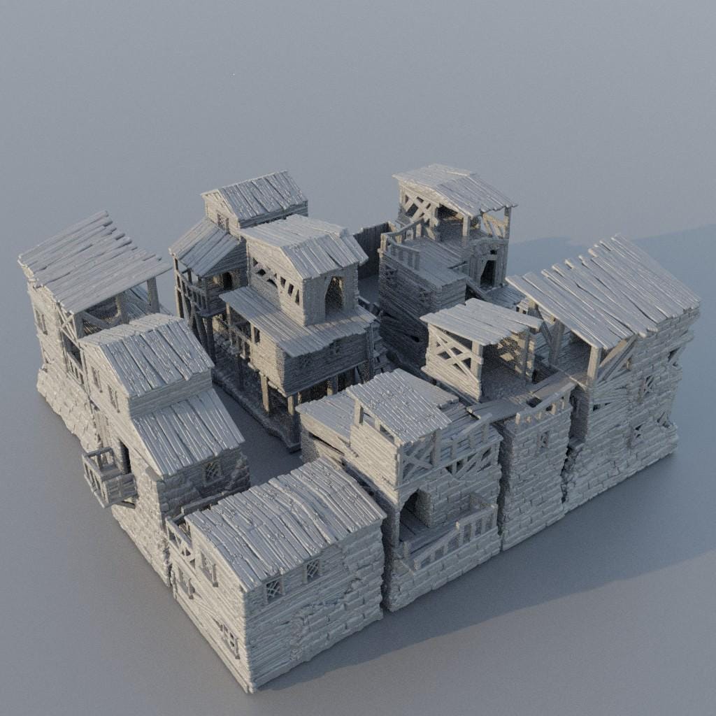 Modular Slum District - Tabletop Terrain - 28 MM, Tabletop 3D Printed Terrain by MiniatureLand, Perfect for Wargaming and RPGs
