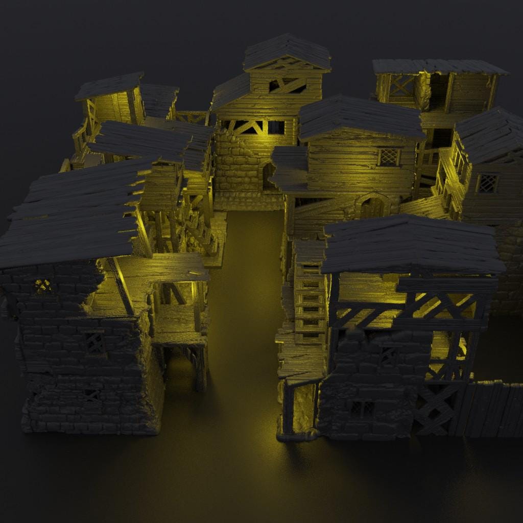Modular Slum District - Tabletop Terrain - 28 MM, Tabletop 3D Printed Terrain by MiniatureLand, Perfect for Wargaming and RPGs