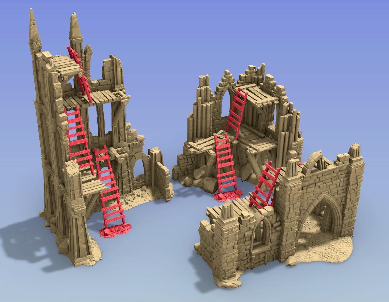 Cathedral Façade Ruins & Ladders - 3D Printed Tabletop Terrain, Perfect for Wargames, Role Playing Games, Tabletop Games
