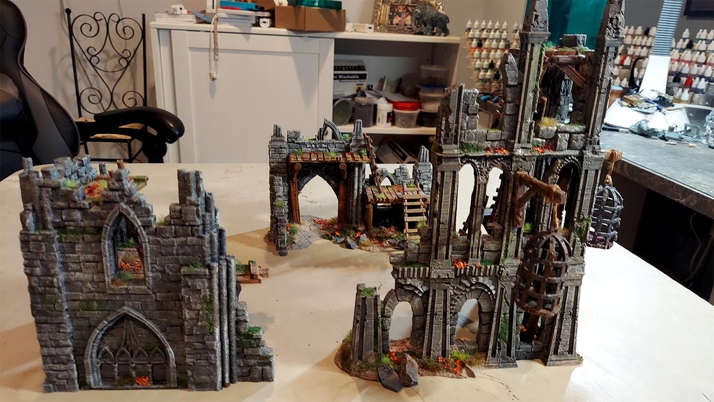 Cathedral Façade Ruins & Ladders - 3D Printed Tabletop Terrain, Perfect for Wargames, Role Playing Games, Tabletop Games