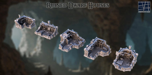 Ruined Dwarf Houses- Tabletop Terrain - 28 MM, Tabletop 3D Printed Terrain by MiniatureLand, Perfect for Wargaming and RPGs