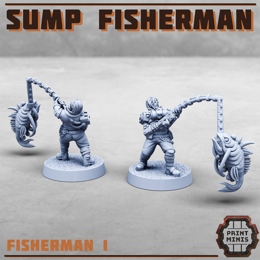 Sump Fisherman w/ Fish School - Sci-Fi Grimdark Sump Pirate by Print Minis