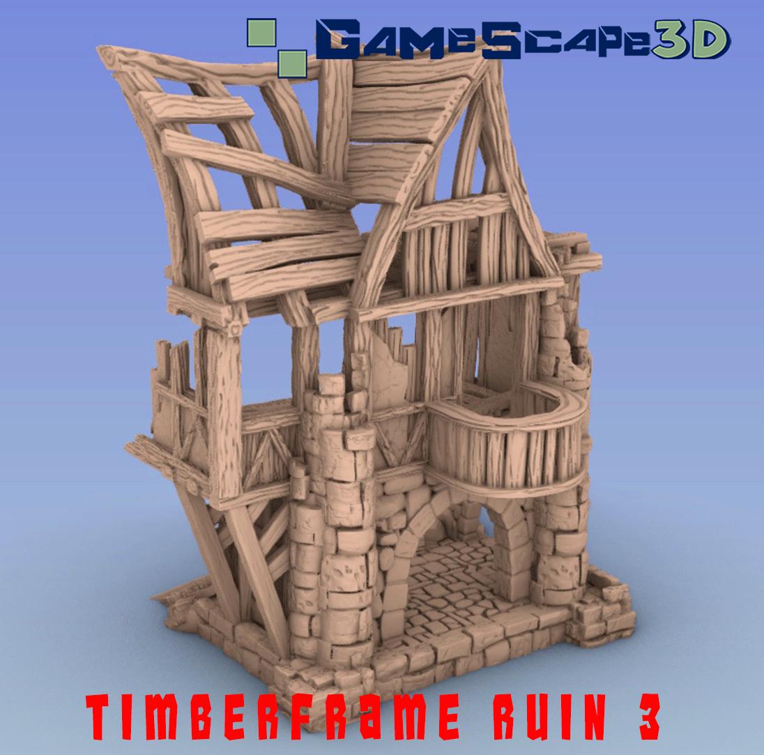 Timber Frame Ruin by GameScape3D - 3D Printed Tabletop Terrain, Perfect for Wargames, Board Games, RPGs