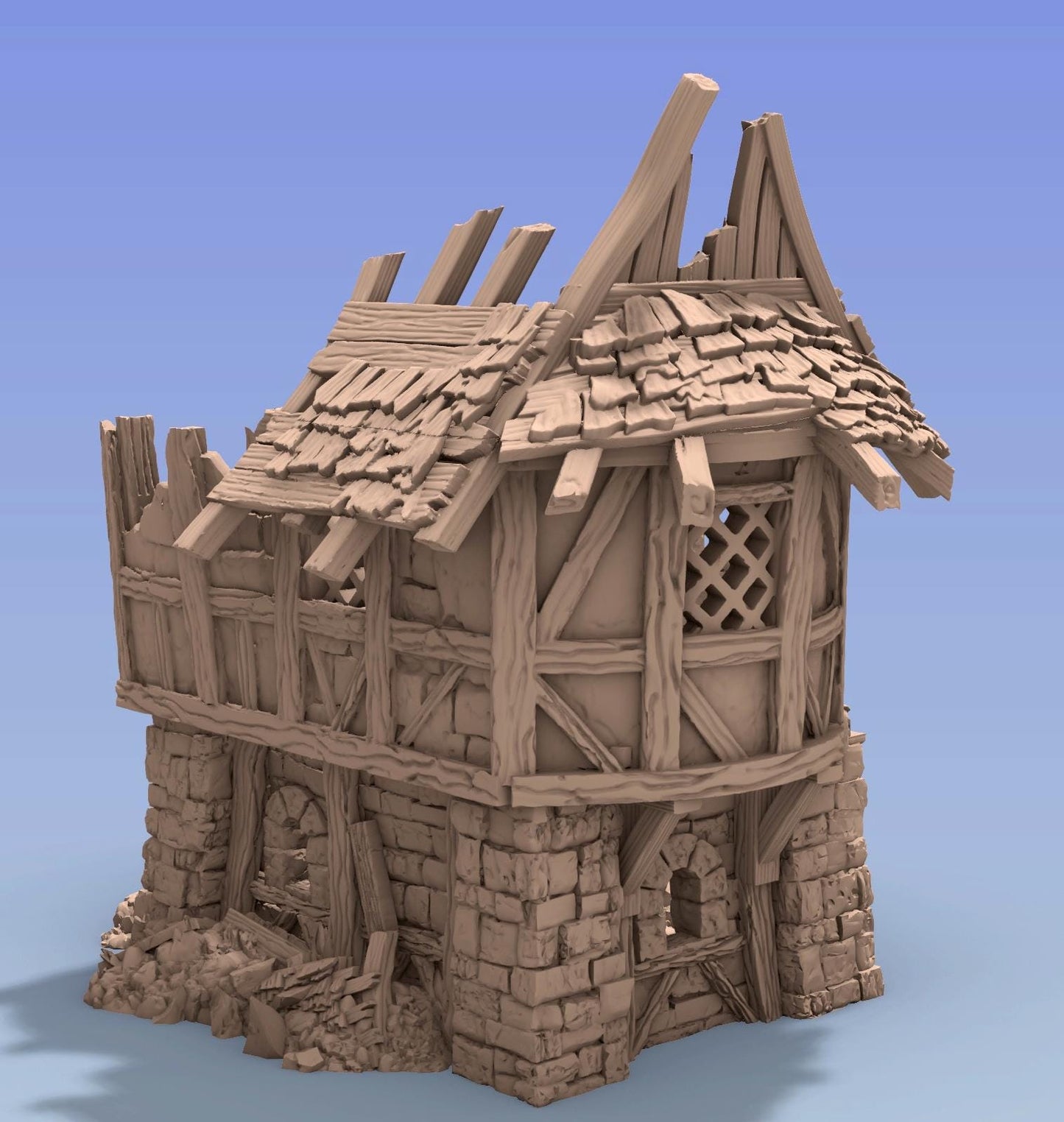 Timber Frame Ruin #2 by GameScape3D - 3D Printed Tabletop Terrain, Perfect for Wargames, Board Games, RPGs