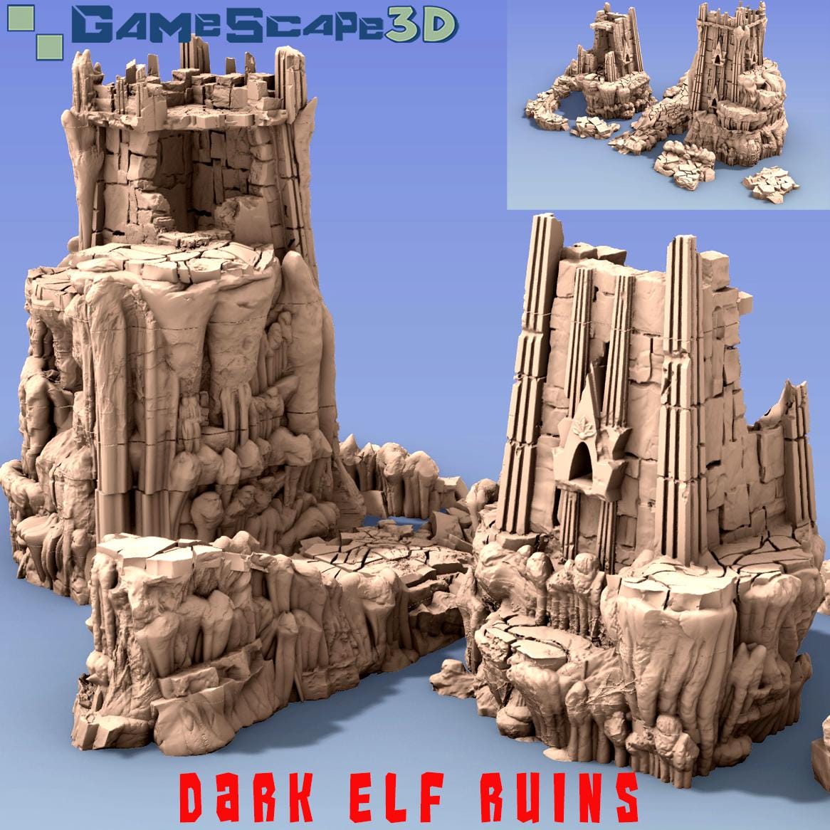 Dark Elf Tower Ruins by GameScape3D - 3D Printed Tabletop Terrain, Perfect for Wargames, Board Games, RPGs