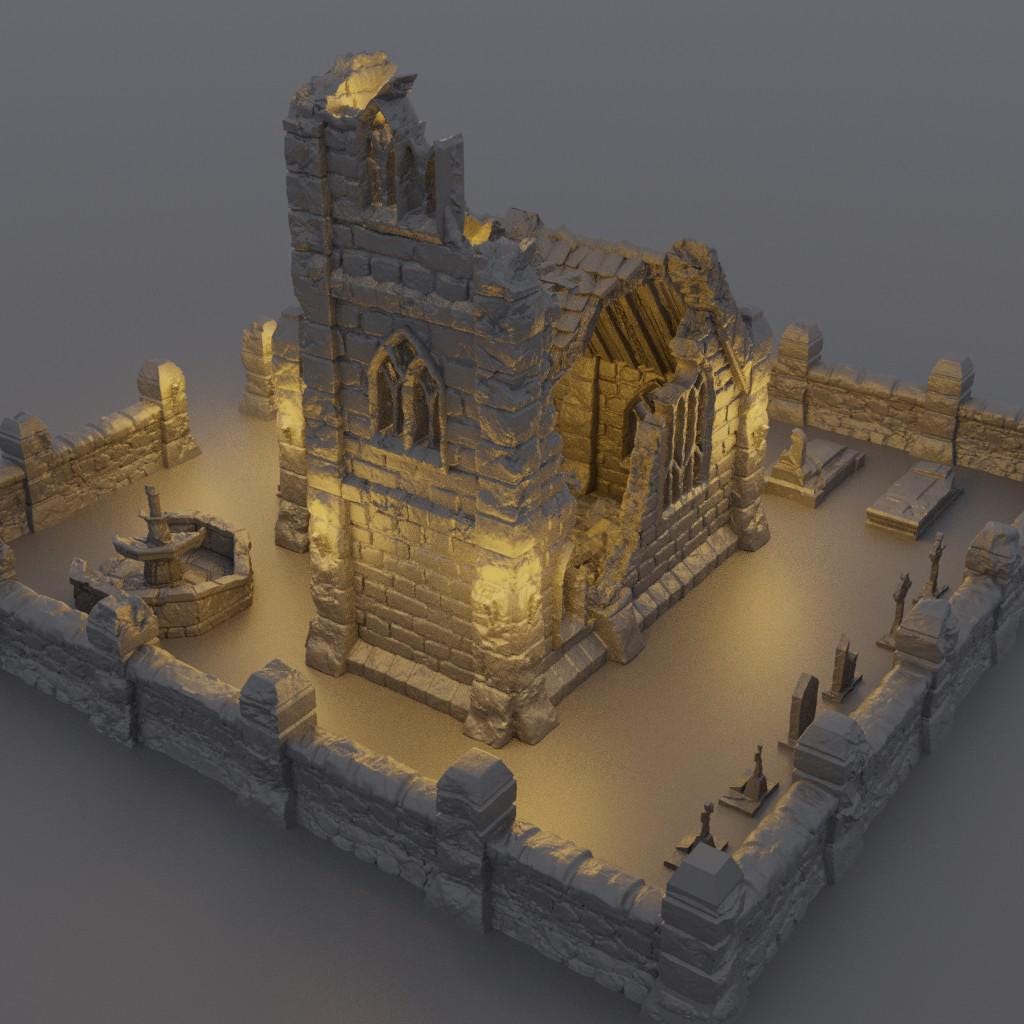 Ruined Small Church - Tabletop Terrain - 28 MM, Tabletop 3D Printed Terrain by MiniatureLand, Perfect for Wargaming and RPGs