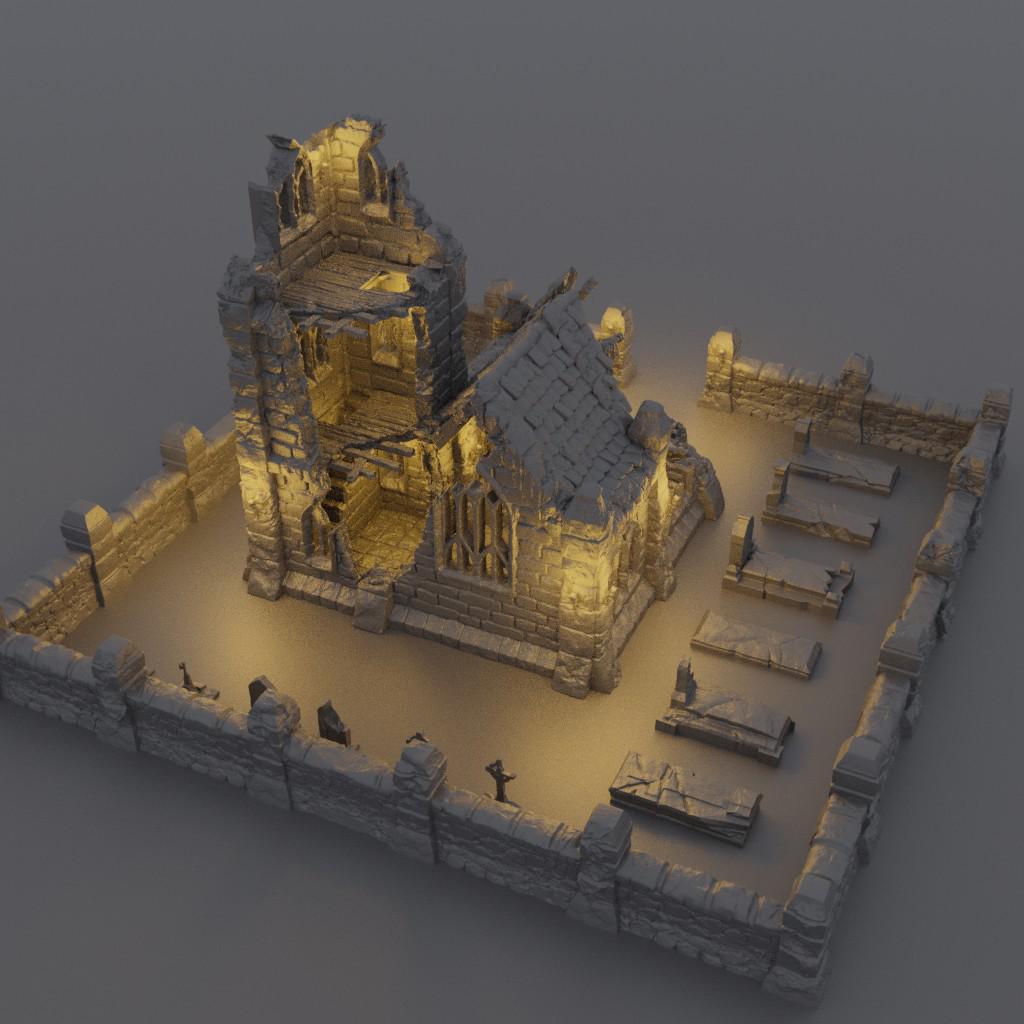 Ruined Small Church - Tabletop Terrain - 28 MM, Tabletop 3D Printed Terrain by MiniatureLand, Perfect for Wargaming and RPGs