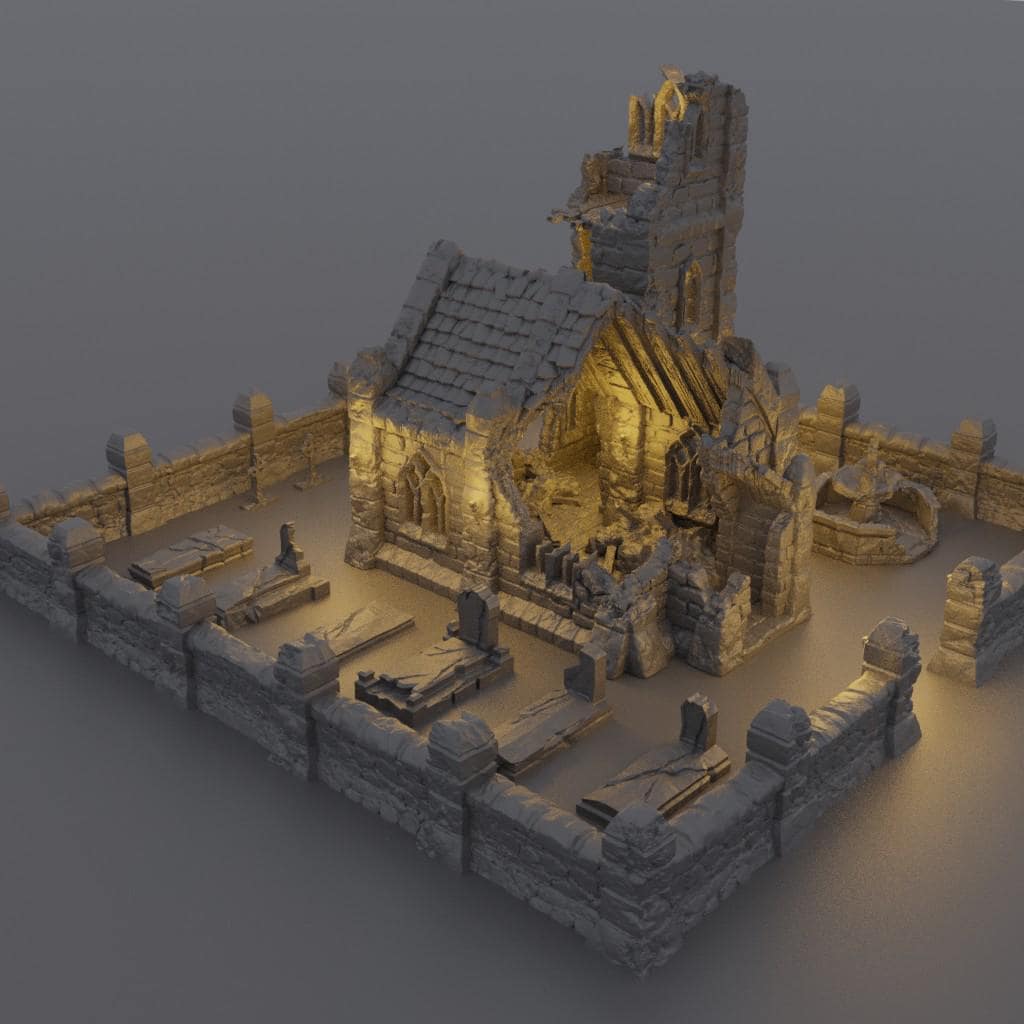 Ruined Small Church - Tabletop Terrain - 28 MM, Tabletop 3D Printed Terrain by MiniatureLand, Perfect for Wargaming and RPGs
