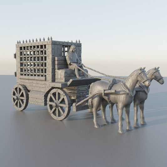 Medieval Prisoner Carriage - Tabletop Terrain - 28 MM, Tabletop 3D Printed Terrain by MiniatureLand, Perfect for Wargaming and RPGs