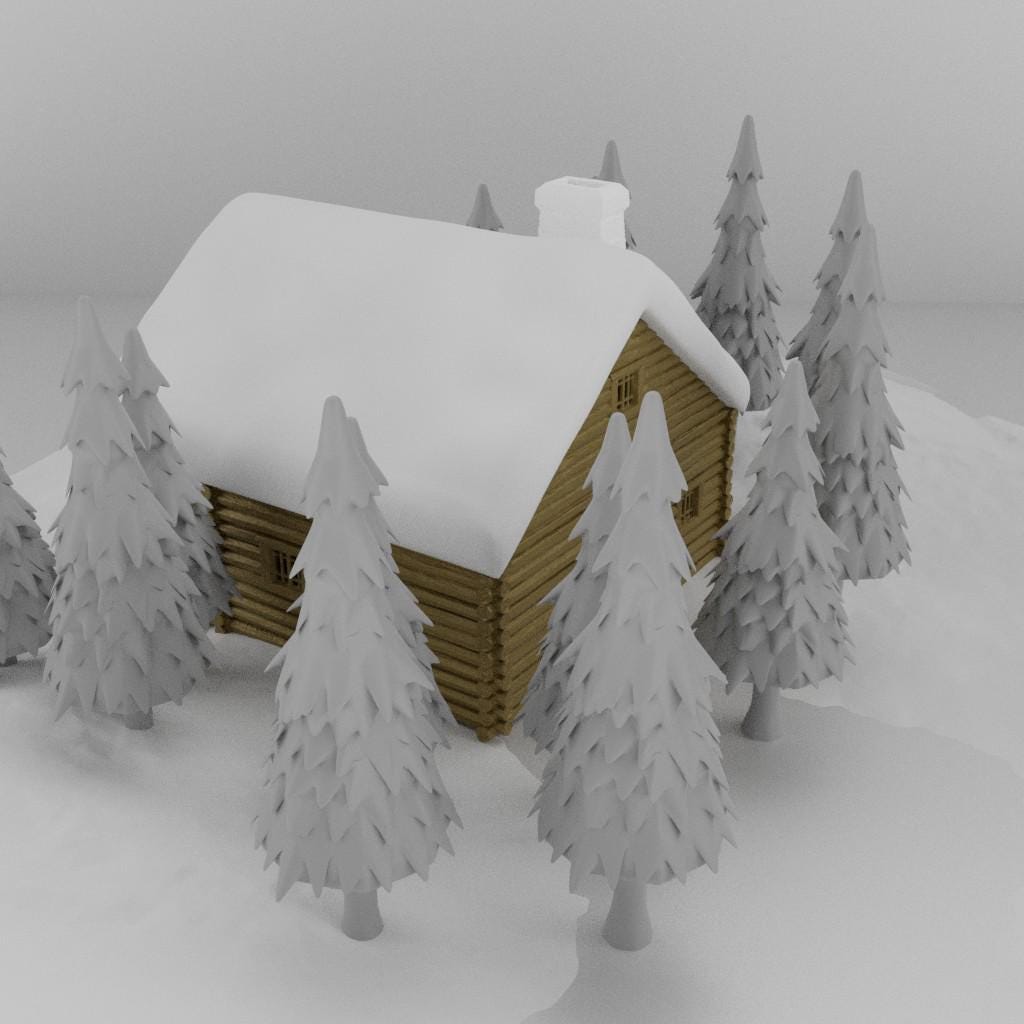 Winter Cabin - Tabletop Terrain - 28 MM, Tabletop 3D Printed Terrain by MiniatureLand, Perfect for Wargaming and RPGs