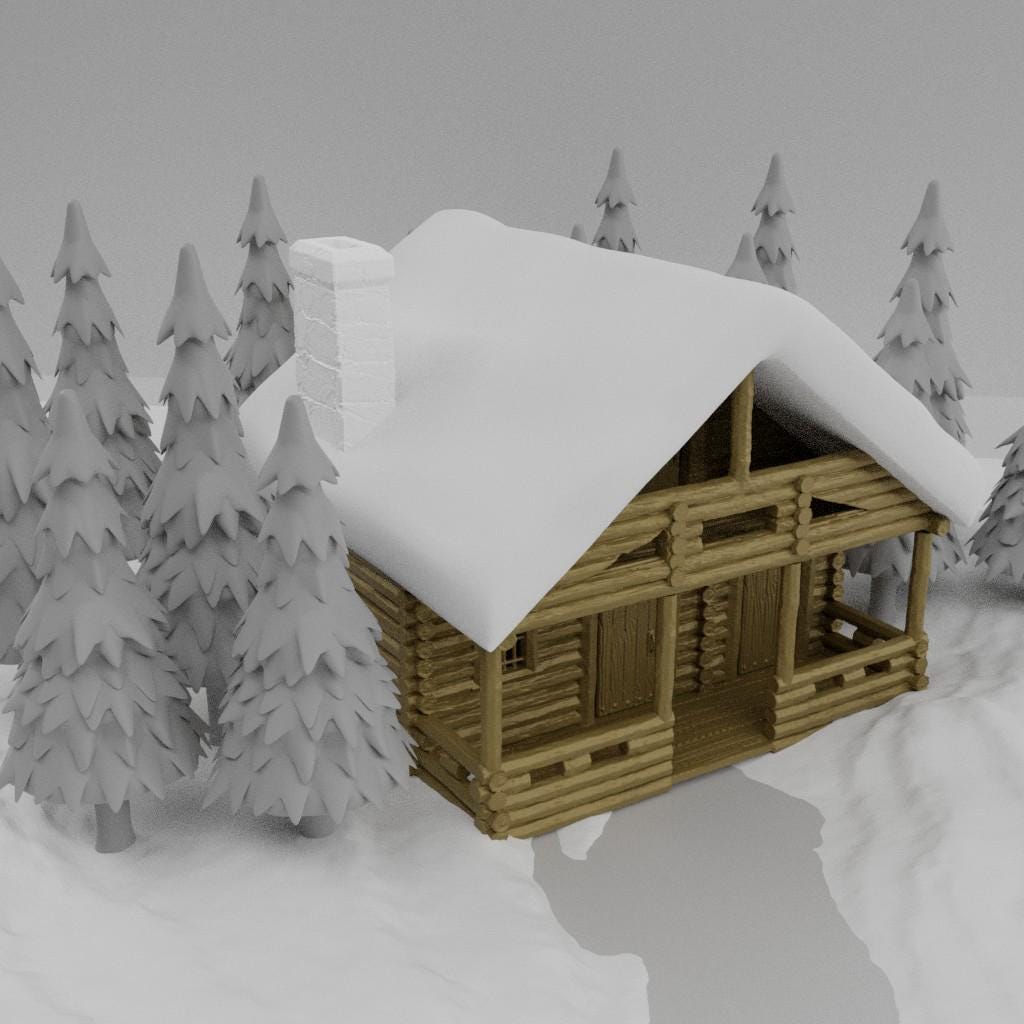 Winter Cabin - Tabletop Terrain - 28 MM, Tabletop 3D Printed Terrain by MiniatureLand, Perfect for Wargaming and RPGs