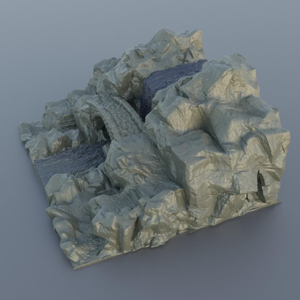 Waterfall Bridge - Tabletop Terrain - 28 MM, Tabletop 3D Printed Terrain by MiniatureLand, Perfect for Wargaming and RPGs