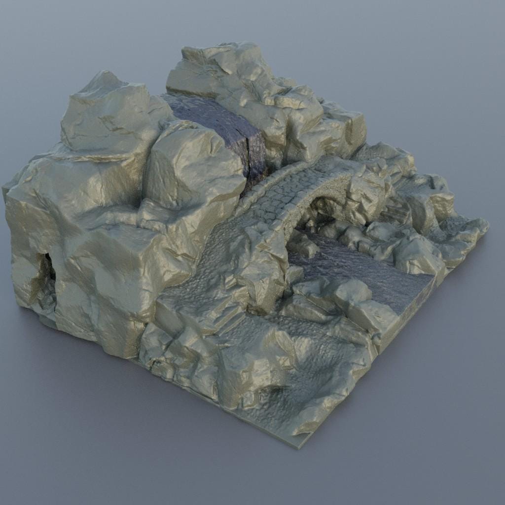 Waterfall Bridge - Tabletop Terrain - 28 MM, Tabletop 3D Printed Terrain by MiniatureLand, Perfect for Wargaming and RPGs
