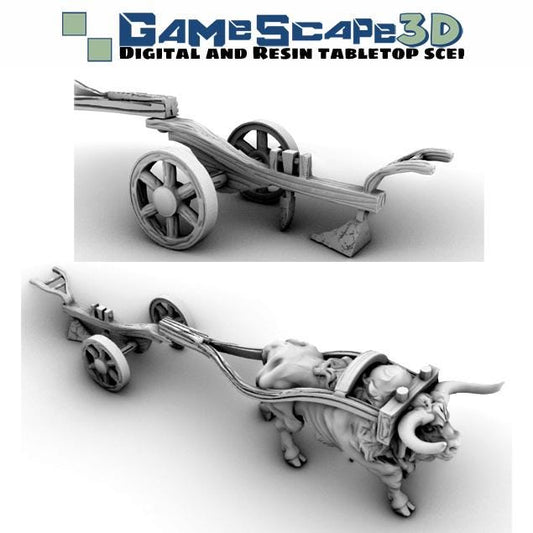 Ox and Cart set by GameScape3D - 3D Printed Tabletop Terrain, Perfect for Wargames, Board Games, RPGs