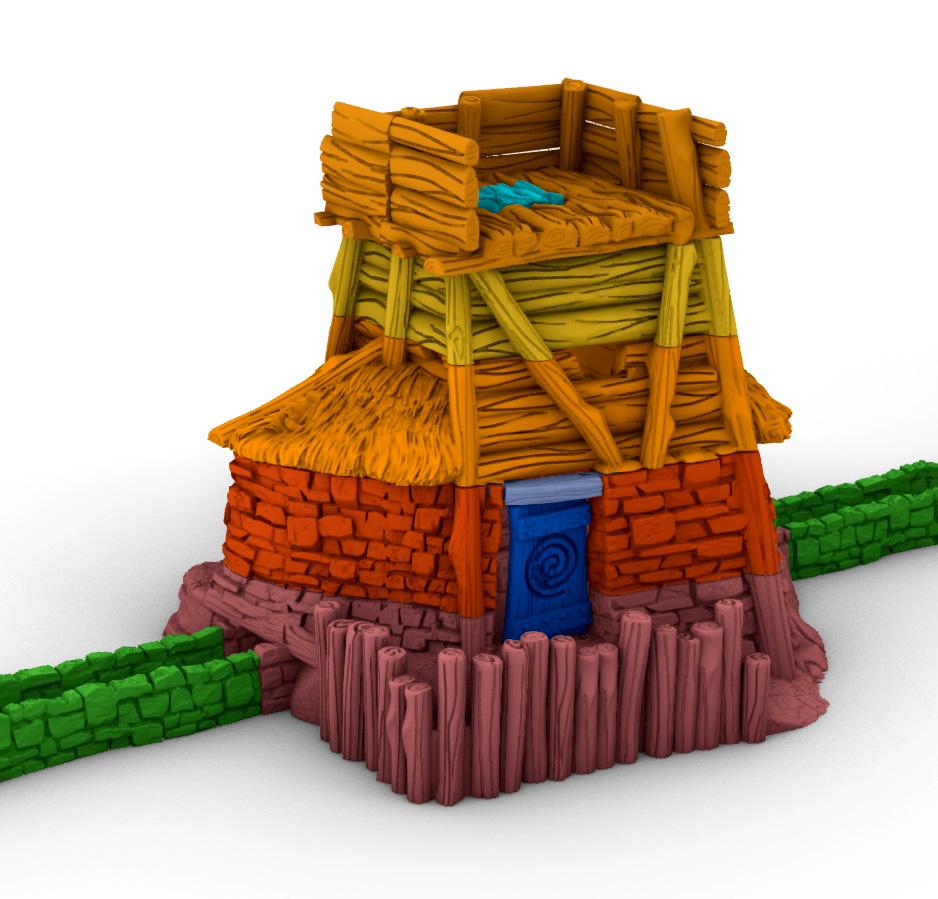 Primitive Mill and Watch Tower by GameScape3D - 3D Printed Tabletop Terrain, Perfect for Wargames, Board Games, RPGs
