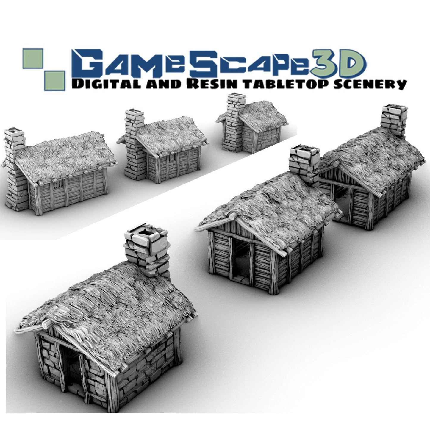 Small Shacks with Thatch Roof by GameScape3D - 3D Printed Tabletop Terrain, Perfect for Wargames, Board Games, RPGs