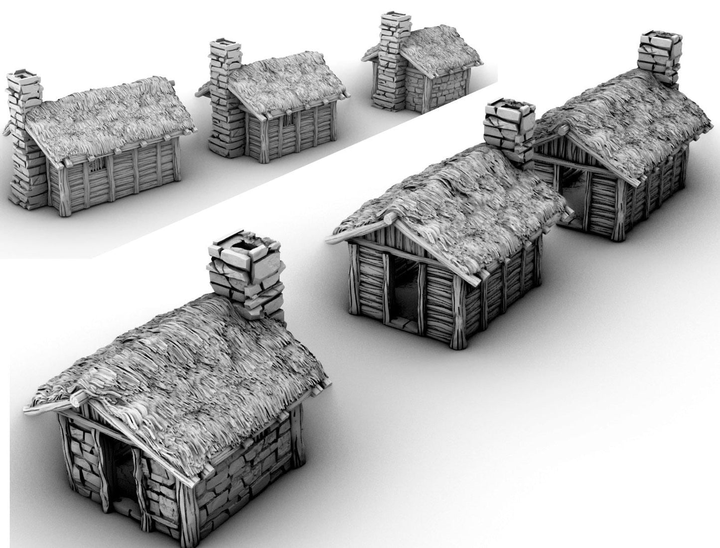 Small Shacks with Thatch Roof by GameScape3D - 3D Printed Tabletop Terrain, Perfect for Wargames, Board Games, RPGs