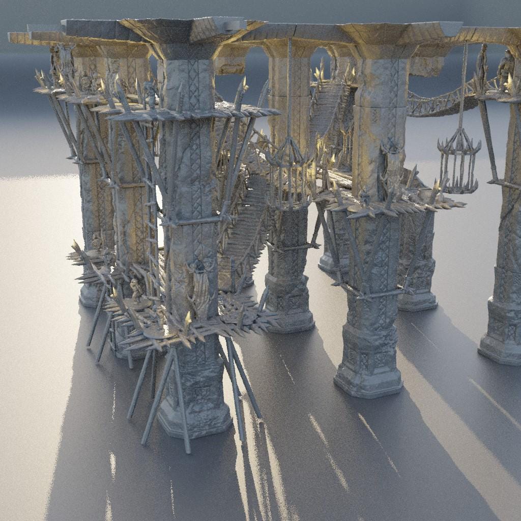 Goblin Infested Dwarf Pillars - Tabletop Terrain - 28 MM, Tabletop 3D Printed Terrain by MiniatureLand, Perfect for Wargaming and RPGs