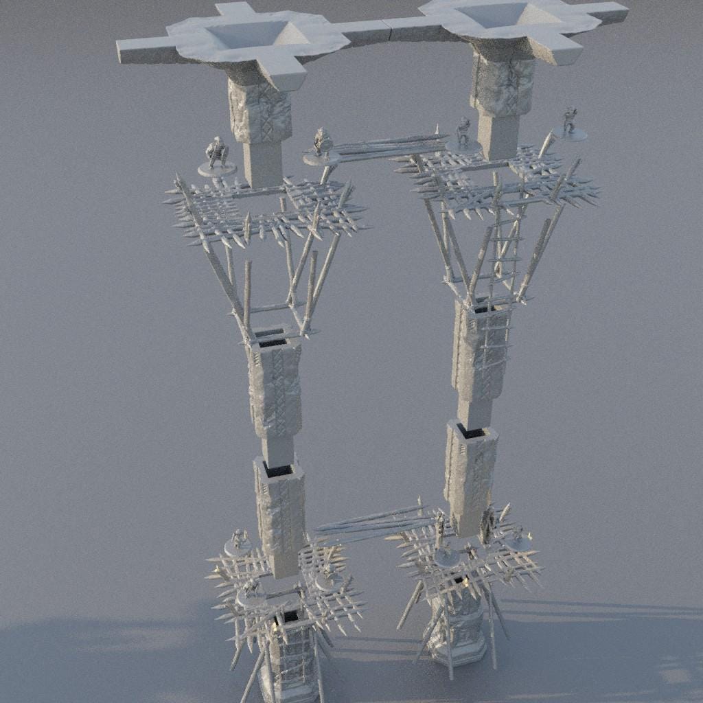 Goblin Infested Dwarf Pillars - Tabletop Terrain - 28 MM, Tabletop 3D Printed Terrain by MiniatureLand, Perfect for Wargaming and RPGs