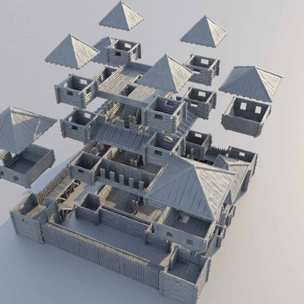 Small Wooden Fort - Tabletop Terrain - 28 MM, Tabletop 3D Printed Terrain by MiniatureLand, Perfect for Wargaming and RPGs