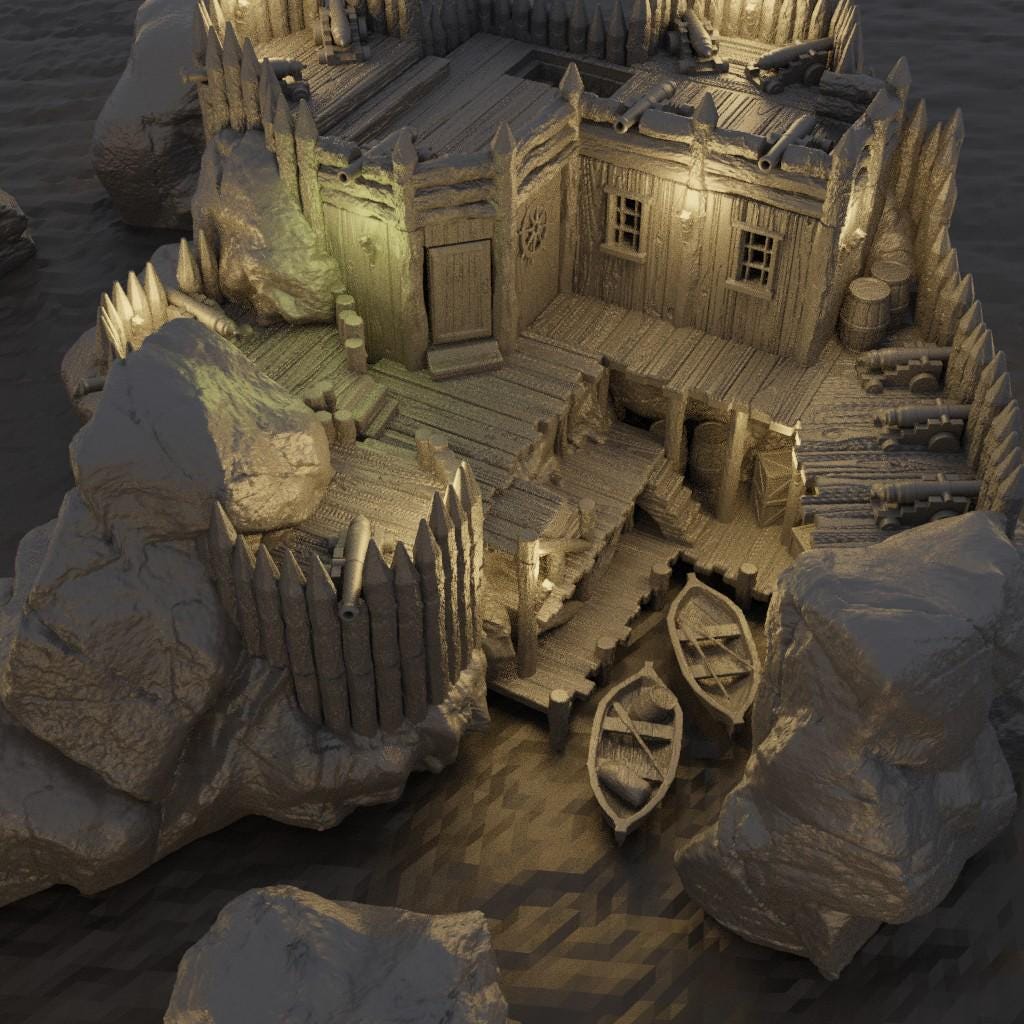 Small Pirate Cove - Tabletop Terrain - 28 MM Tabletop 3D Printed Terrain by MiniatureLand, Perfect for Wargaming and RPGs