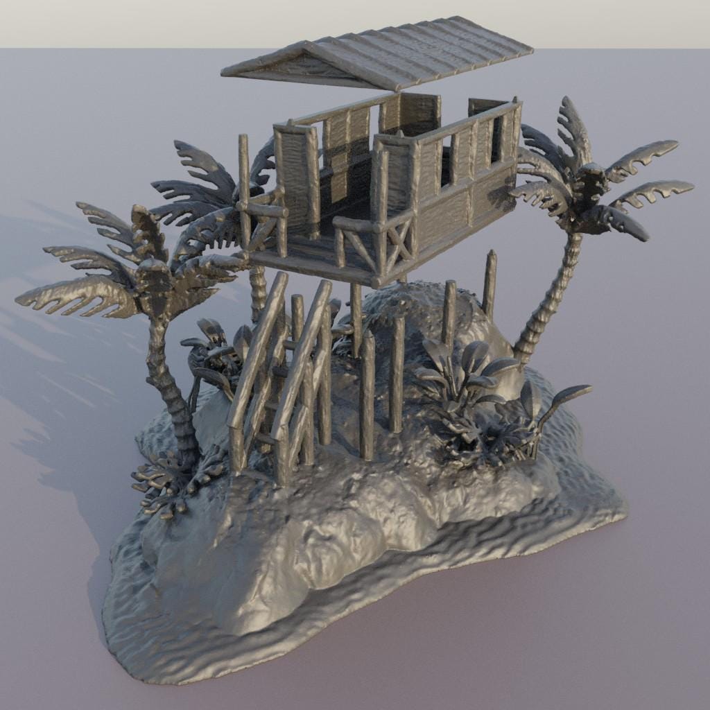 Small Island Hut - Tabletop Terrain - 28 MM Tabletop 3D Printed Terrain by MiniatureLand, Perfect for Wargaming and RPGs