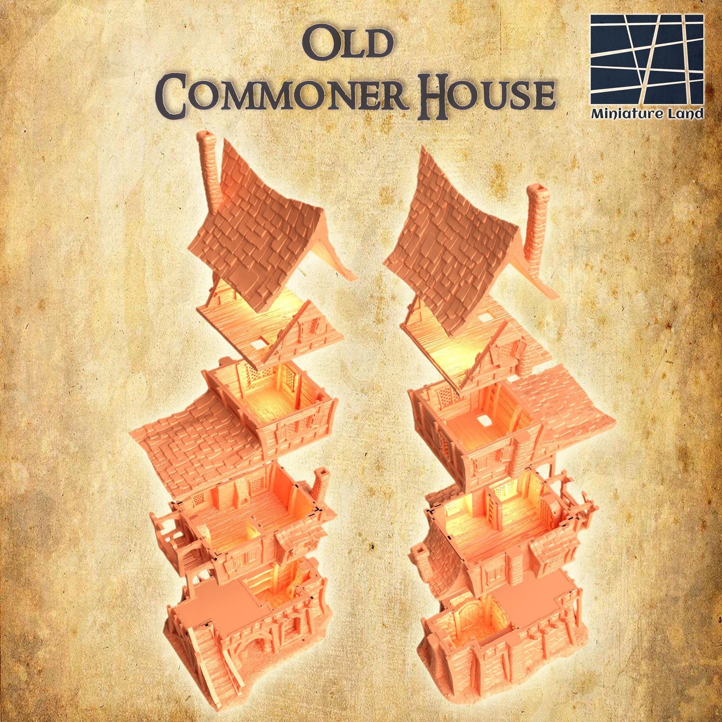 Old Commoner House - Tabletop Terrain - 28 MM, Tabletop 3D Printed Terrain by MiniatureLand, Perfect for Wargaming and RPGs