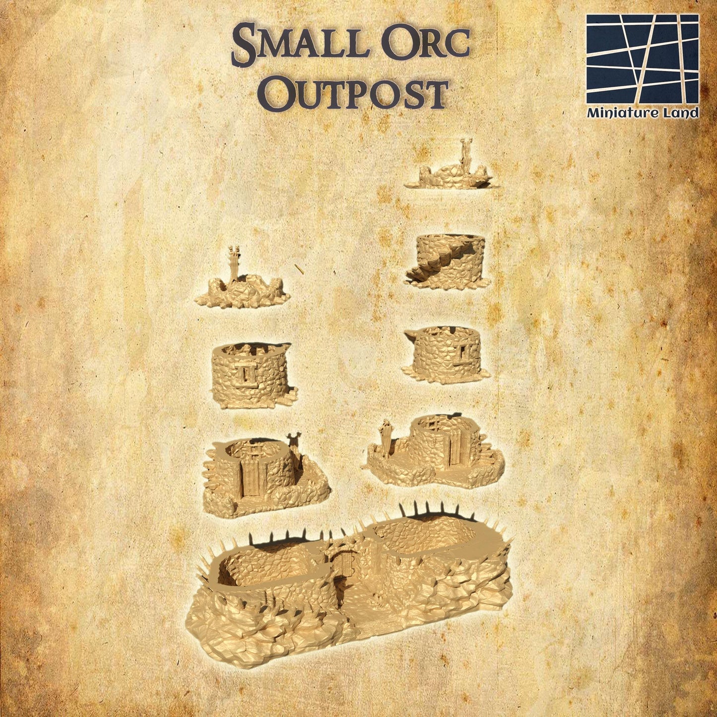 Small Orc Outpost- Tabletop Terrain - 28 MM, Tabletop 3D Printed Terrain by MiniatureLand, Perfect for Wargaming and RPGs