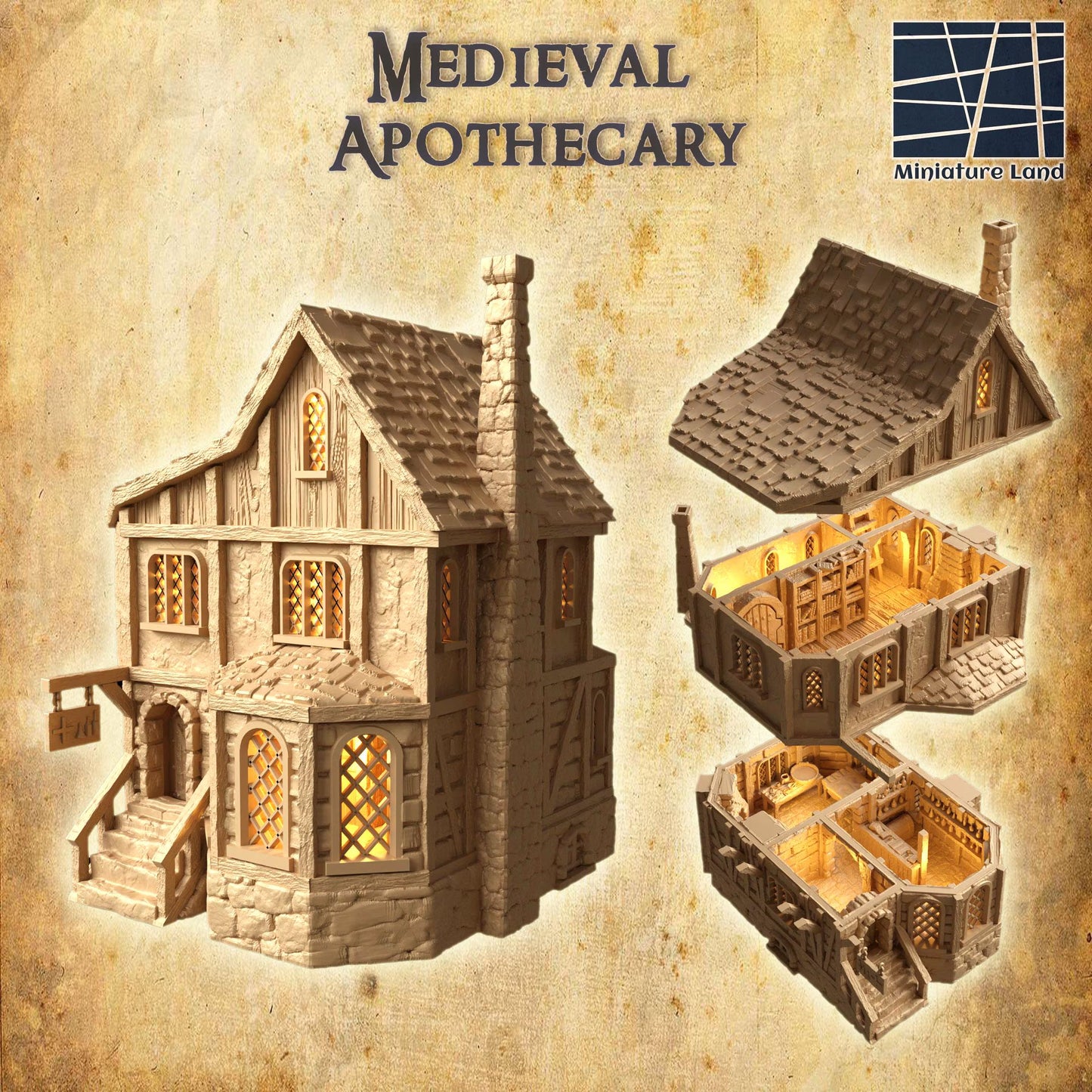 Medieval Apothecary - Tabletop Terrain - 28 MM, Tabletop 3D Printed Terrain by MiniatureLand, Perfect for Wargaming and RPGs