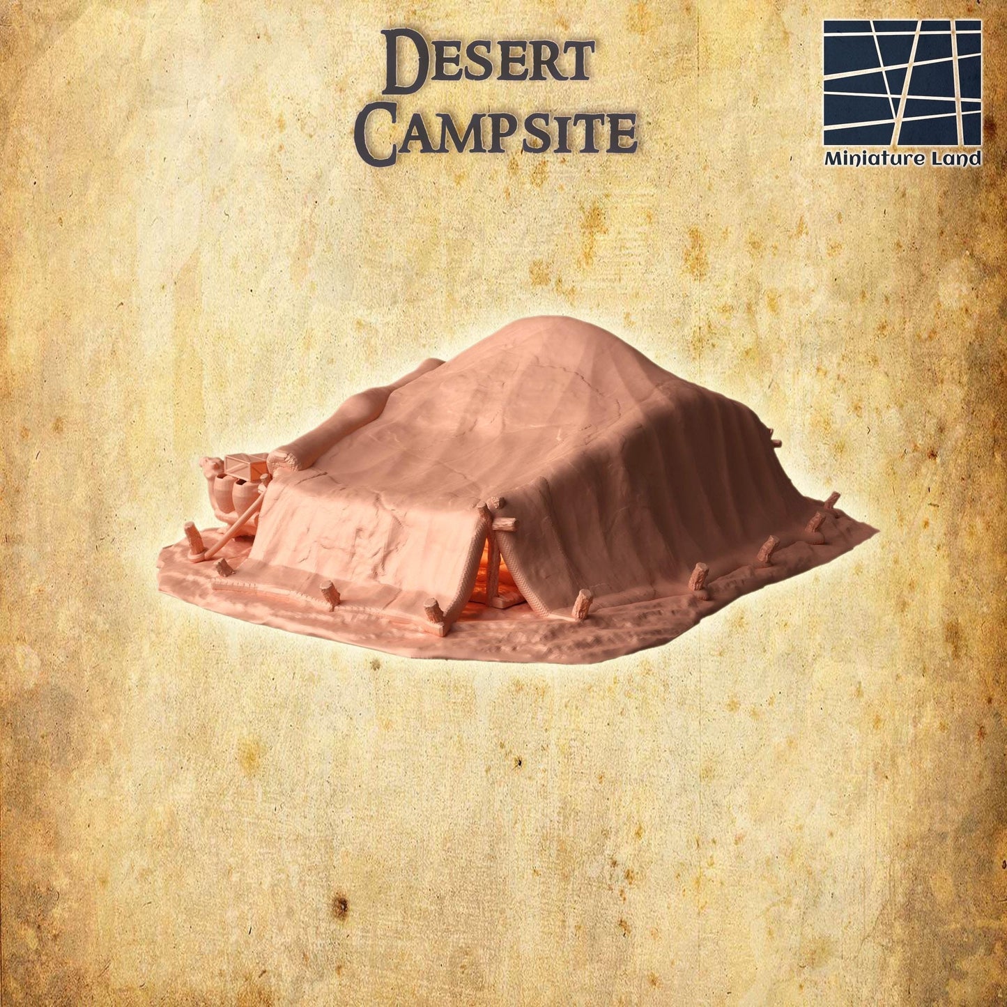 Desert Campsite - Tabletop Terrain - 28 MM, Tabletop 3D Printed Terrain by MiniatureLand, Perfect for Wargaming and RPGs