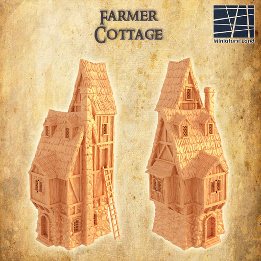 Farmer Cottage - Tabletop Terrain - 28 MM, Tabletop 3D Printed Terrain by MiniatureLand, Perfect for Wargaming and RPGs