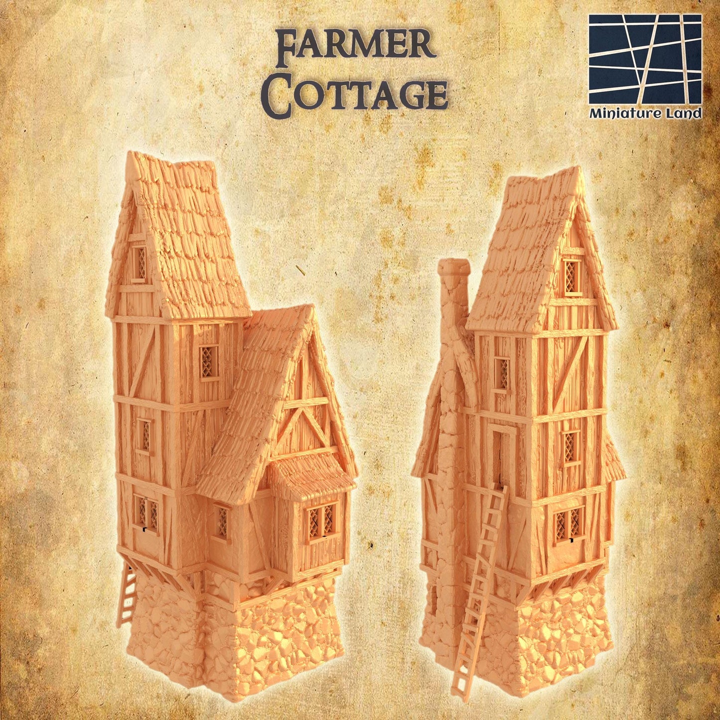 Farmer Cottage - Tabletop Terrain - 28 MM, Tabletop 3D Printed Terrain by MiniatureLand, Perfect for Wargaming and RPGs