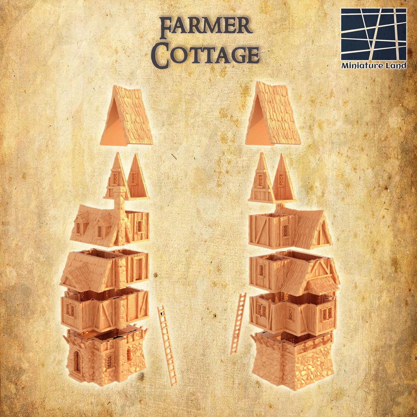 Farmer Cottage - Tabletop Terrain - 28 MM, Tabletop 3D Printed Terrain by MiniatureLand, Perfect for Wargaming and RPGs