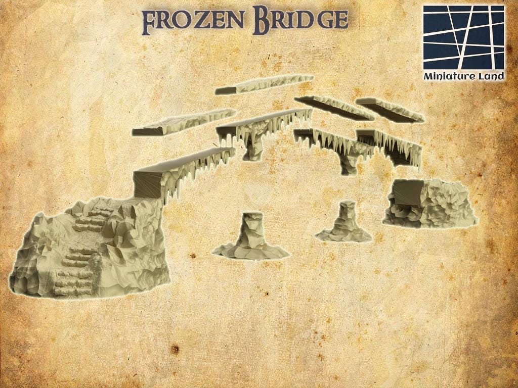 Frozen Bridge - Tabletop Terrain - 28 MM Tabletop 3D Printed Terrain by MiniatureLand, Perfect for Wargaming and RPGs